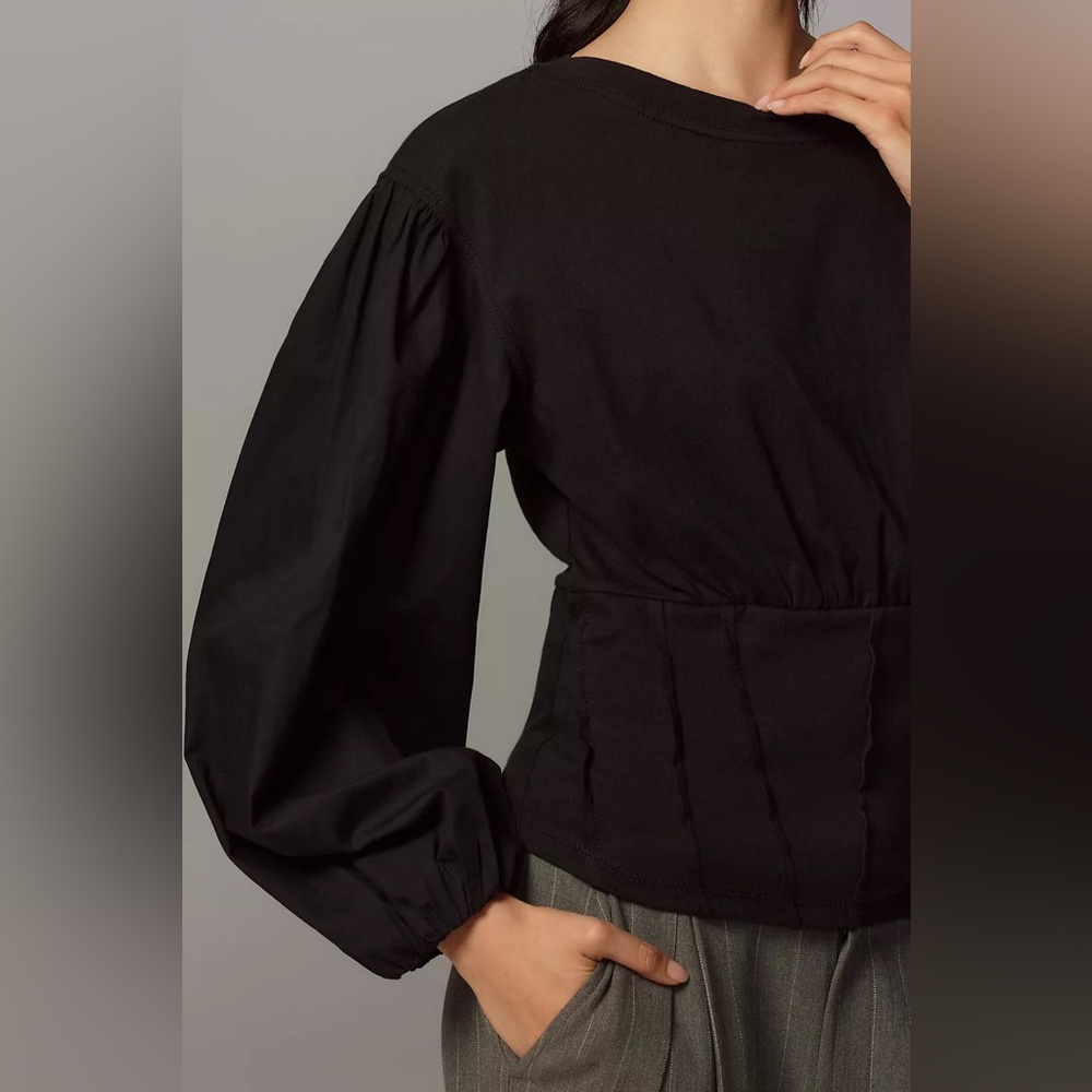 Anthropologie Balloon Sleeve Corset Top Black Women’s Size XS - Picture 5 of 12